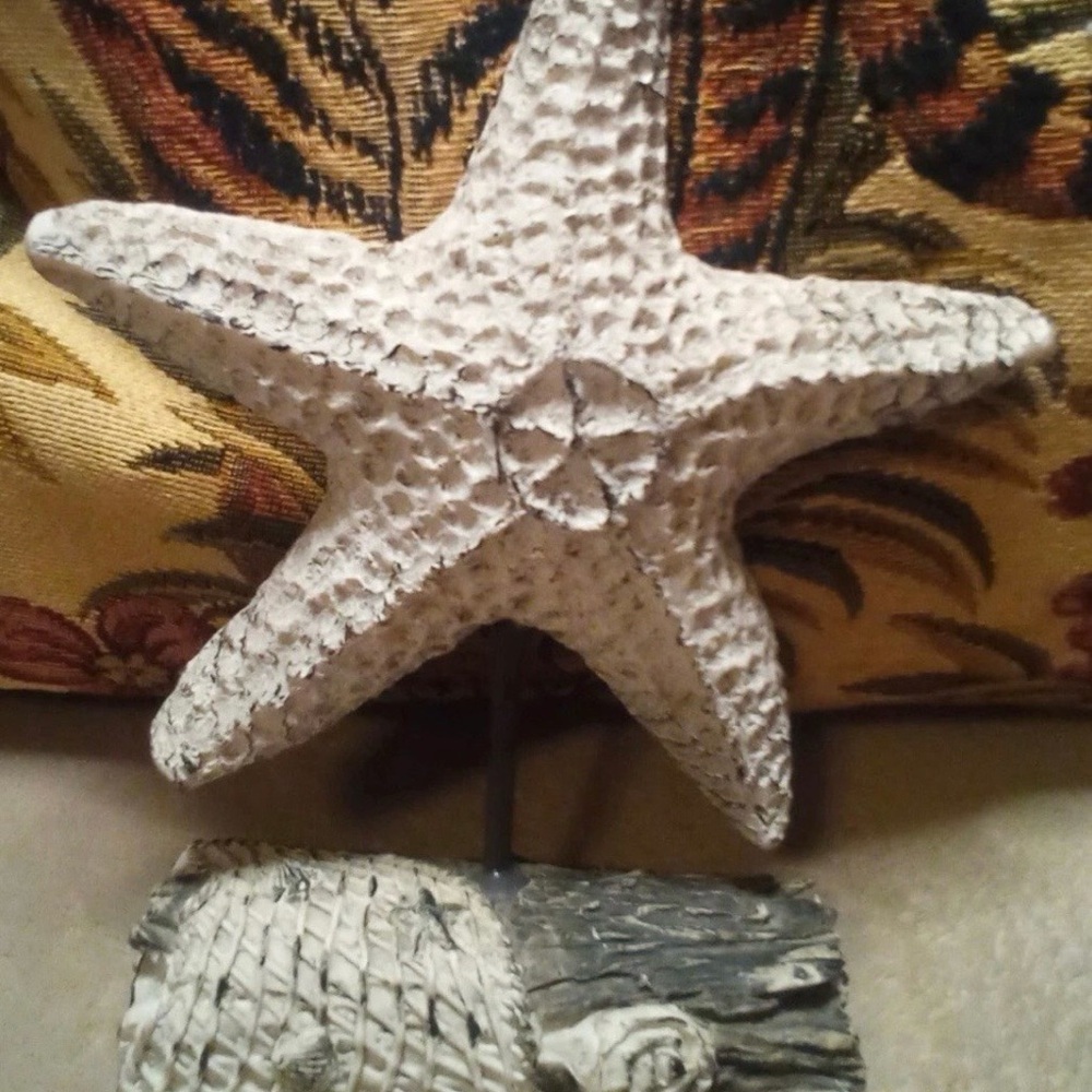 Starfish Beach Nautical Decor on Log Base Heavy